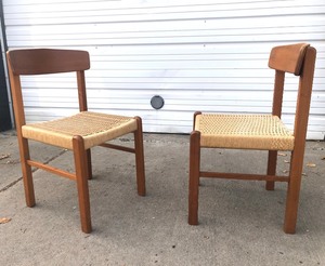 Pair of Danish Modern Teak Chairs w Rope Cord Seat by K.D. Furniture