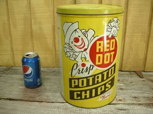 lot 55 image: Vintage Red Dot Potato Chips Tin