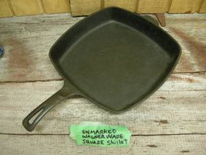 lot 63 image: Unmarked Wagner Ware Square Skillet