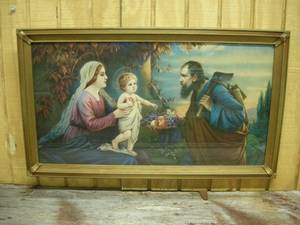 lot 76 image: Vintage Joseph, Mary, Baby Jesus Framed Picture