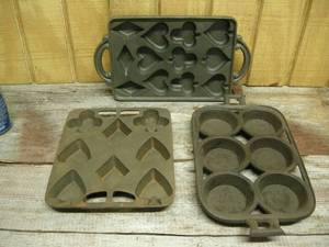 lot 108 image: 3 Vintage Cast Iron Muffin Pans