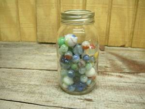 lot 112 image: Vintage Marbles in Mason Jar