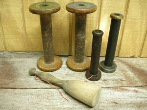 lot 260 image: Vintage Yarn Spools, Wooden pestle, masher