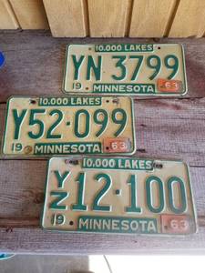 lot 56 image: 3 Vintage 1963 Minnesota License Plates