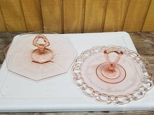 lot 241 image: 2 Pink Depression Tidbit Trays