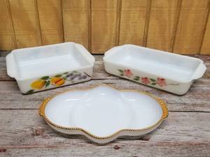lot 240 image: 3 Vintage Fire King CasseroleRelish
