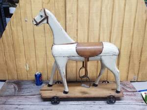 lot 248 image: Antique Wooden Ride-On Pull-Behind Horse