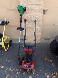lot 65 image: Garden Brand Mini Tiller, Weed Eater (No Gas To Test)