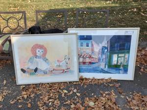 lot 70 image: 2-Large Framed Pictures 1-Raggedy Ann, 1-Original Water Colors By Betty Falk
