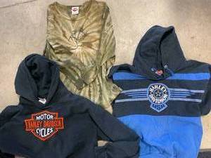lot 21 image: Lot of 3 Harley Davidson ShirtsSweatshirts 2 Large 1 Medium