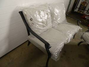 lot 1A image: New 3 pc Patio Set Sofa and 2 Motion Chairs (shipping damage)
