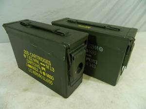 lot 57 image: 2 Metal 30 Cal Military Surplus Ammo Cans