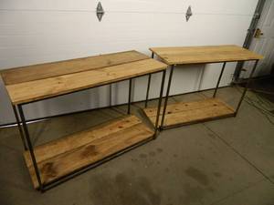 lot 10B image: 2 Metal  Wood Boutique Multi-Use Display Shelves