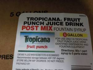 lot 314 image: 1 - 5 gallon Tropicana Fruit Punch ...