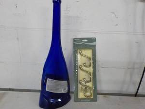 lot 360 image: Blue Vase and Satin Nickle Hooks...