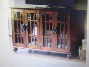 lot 15 image: Arched-Door Mission Style 4-Door TV...