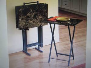 lot 375 image: 5-Piece Faux-Marble Tray Table Set ...