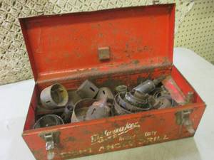 Metal Tool Box Full of Hole Saws  C...