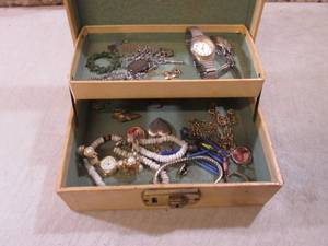 Jewelry Box with Misc Jewelry and W...