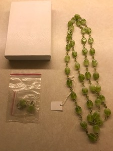 Long Green Bead Necklacewith matching earrings