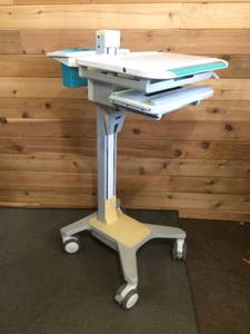 lot 6 image: Retails NEW $2800 Medical Mobile Computer Workstation Ergotron Adjustable Sit Or Stand Computer Laptop Cart COW WMonitor Mount & Extra Drawer - Electronics Not Included