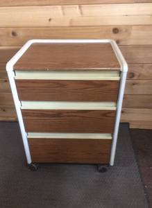 lot 4 image: MSRP $900 Hill-Rom Vista Hospital Grade Medical Clinic Nursing Home Care Facility Patient Bedside 3 Drawer Wood Grain Mobile Cabinet Ventilated Dresser Storage - Great Condition