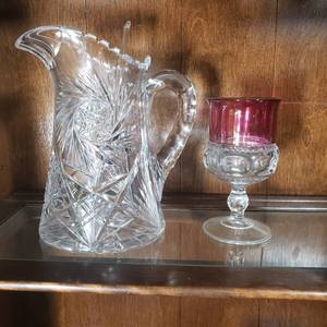 lot 1410 image: Cut Glass Pitcher and Glass Set