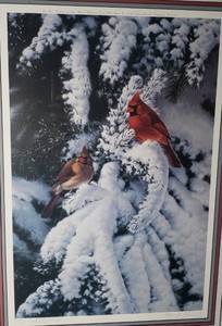 lot 1414 image: Marc Hanson,  Late Snow - Cardinals Signed and Numbered