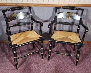lot 203 image: Ethan Allen Hitchcock Chairs and Card Table