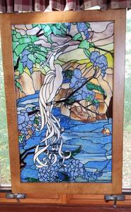 lot 101 image: Stunning Egret on the River Stained Glass Art