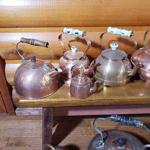 lot 1122 image: Charming Bundle of Copper Teapots