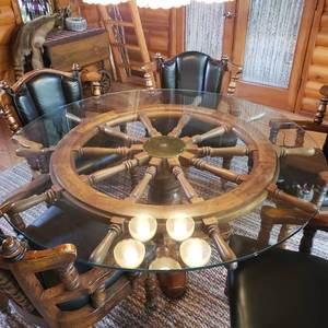 lot 522 image: Impressive Ship Helm Game Table