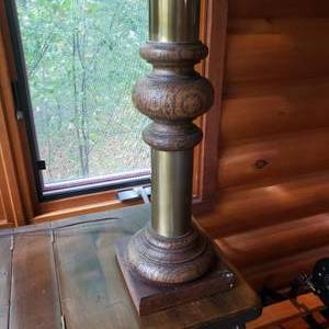 lot 1103 image: Oak and Brass Table Lamp