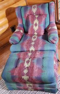 lot 912 image: Southwestern Pattern Arm Chair and Ottoman