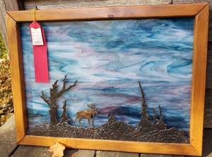 lot 104 image: Lone Bull Silhouette Stained Glass Art