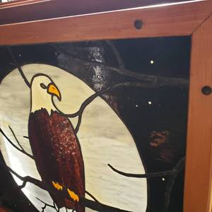 lot 125 image: Enchanting Eagle Under a Full Moon Stained Glass Art