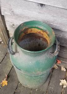 lot 411 image: Old Farmhouse Milk Can  Painted Green with Flowers