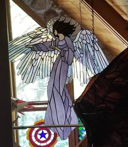 lot 1003 image: Large Delicate Floating Winged Angel Stained Glass Art Piece
