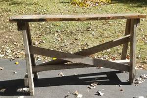 lot 2703 image: Farmhouse Sawhorse Bench