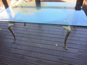 Glass top brass table, 72Lx42Dx30...