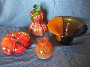 Blown glass gourds, vase bowl...