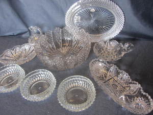 Pressed and cut glass bowl, relishe...