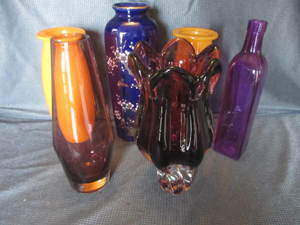 Vases with ceramic blue, glass oran...