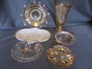 Carnival Iris vase and bowl, gold e...