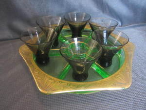 Vaseline glass green tray hexagon s...