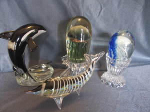 Art glass with orca whale, shark - ...
