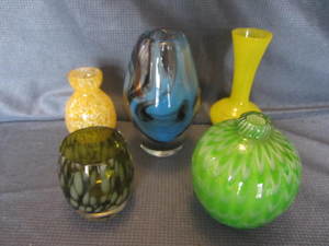 Art glass with green, blues & yello...