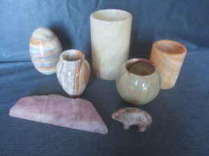 Stone vases 3 & 4, paperweight 4....