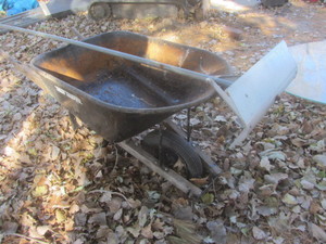 Wheelbarrow, roof rake - solid hand...