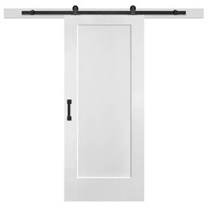 lot 601 image: Masonite 36 in. x 84 in. Lincoln Park Primed Interior Sliding Barn Door Slab with Hardware Kit 83403